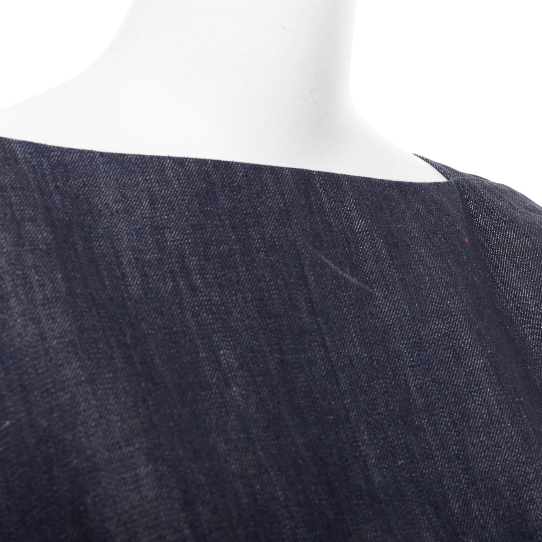 MARNI indigo denim cotton linen square bateau neck zipper boxy top IT38 XS