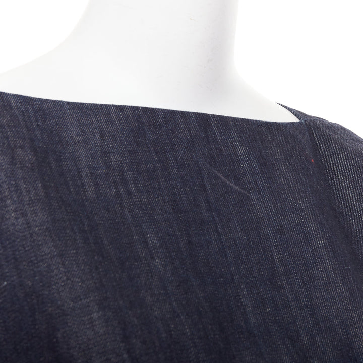 MARNI indigo denim cotton linen square bateau neck zipper boxy top IT38 XS