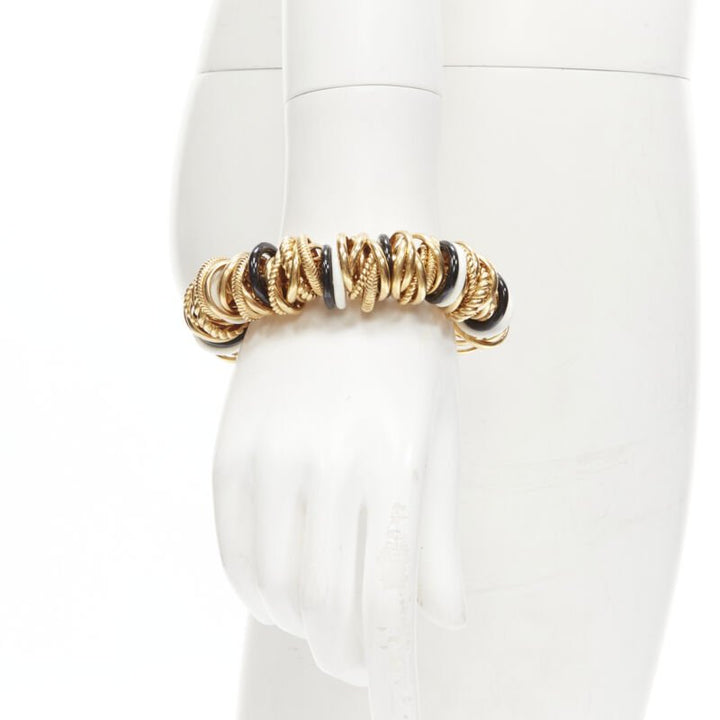 rare BALENCIAGA Demna Artisanal multi gold black white rings linked bracelet