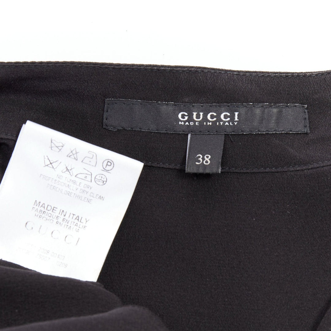 GUCCI 2008 100% silk black leather crest collar double breasted blouse IT38 XS