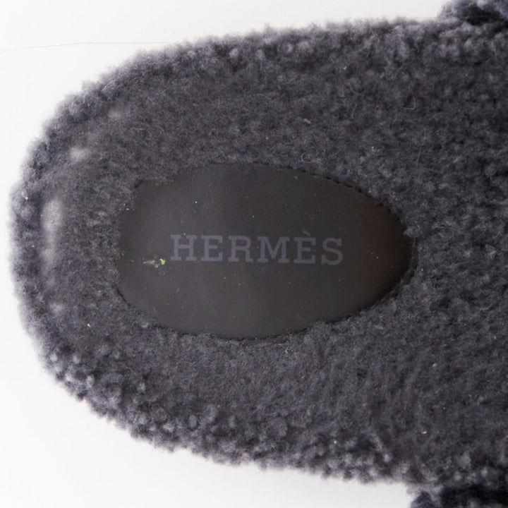 HERMES Chypre grey shearling H adjustable strap techno sandal EU41