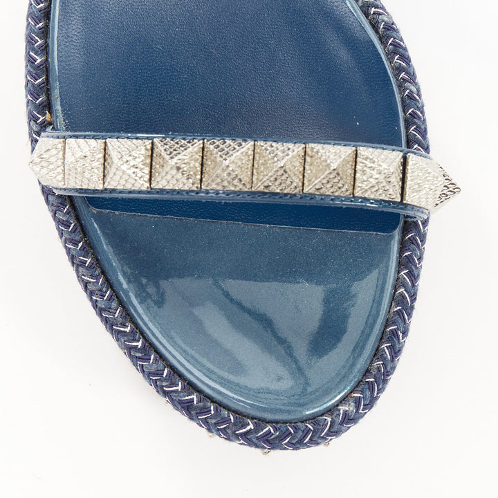 CHRISTIAN LOUBOUTIN Pyraclou 60 denim blue spikes platform wedges EU38