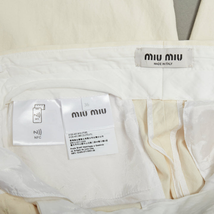 MIU MIU 2023 beige cotton back logo applique straight leg pants IT36 XXS