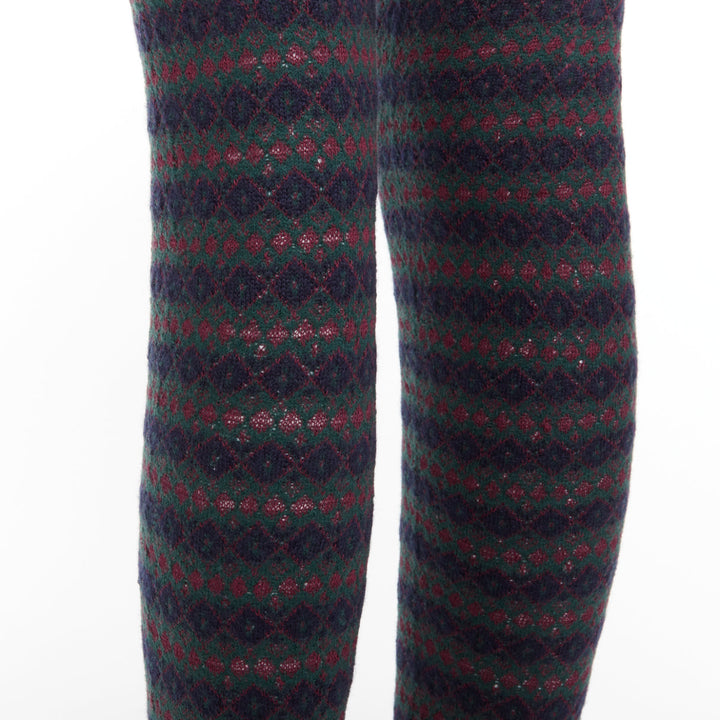 rare CHANEL logo charm navy green red striped cashmere silk thigh high socks M