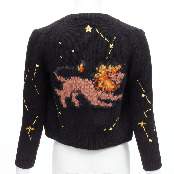 CHRISTIAN DIOR 2022 Pixel Zodiac Leo black wool cashmere cropped cardigan FR34