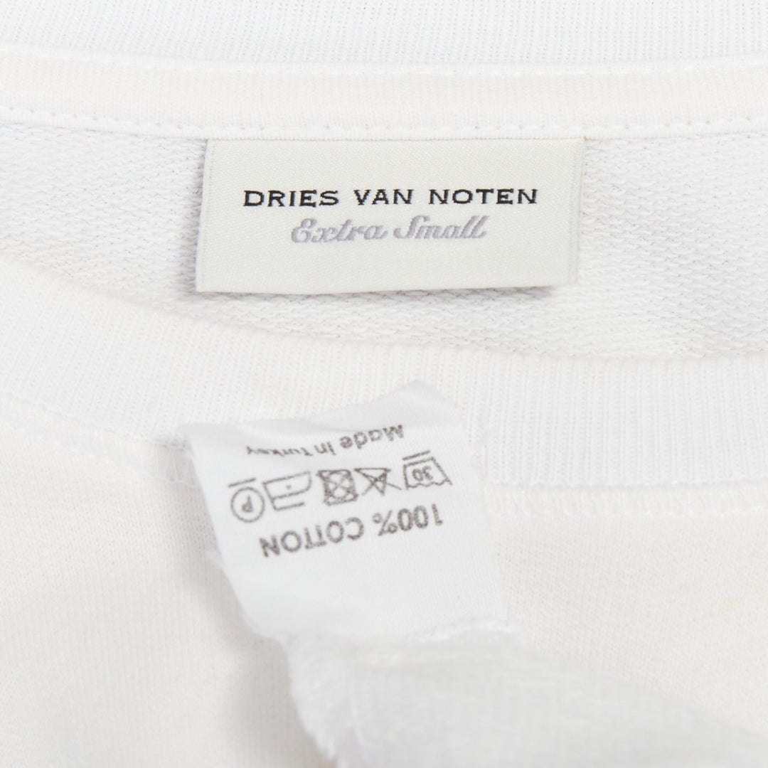 DRIES VAN NOTEN white cotton ruffle side ribbed neck fitted tshirt XS