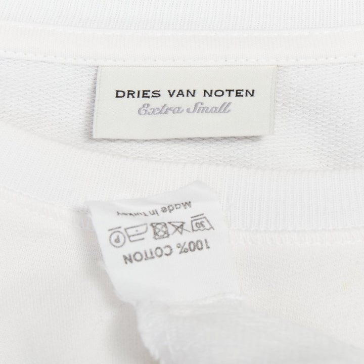 DRIES VAN NOTEN white cotton ruffle side ribbed neck fitted tshirt XS