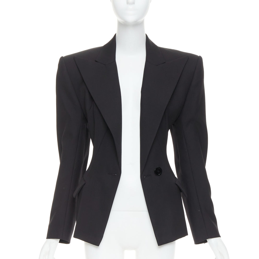 ALEXANDRE VAUTHIER COUTURE black wasp waist power padded shoulder blazer jacket