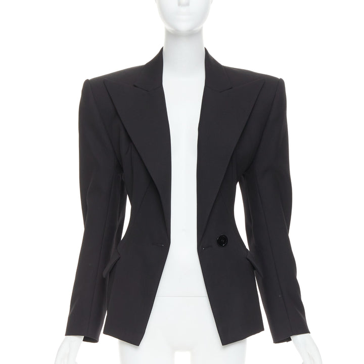 ALEXANDRE VAUTHIER COUTURE black wasp waist power padded shoulder blazer jacket