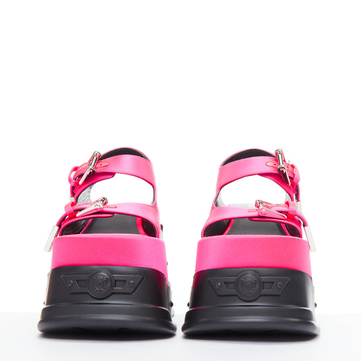 new VERSACE Anthem 120 Tropical Pink fuschia satin platform chunky sandals EU38