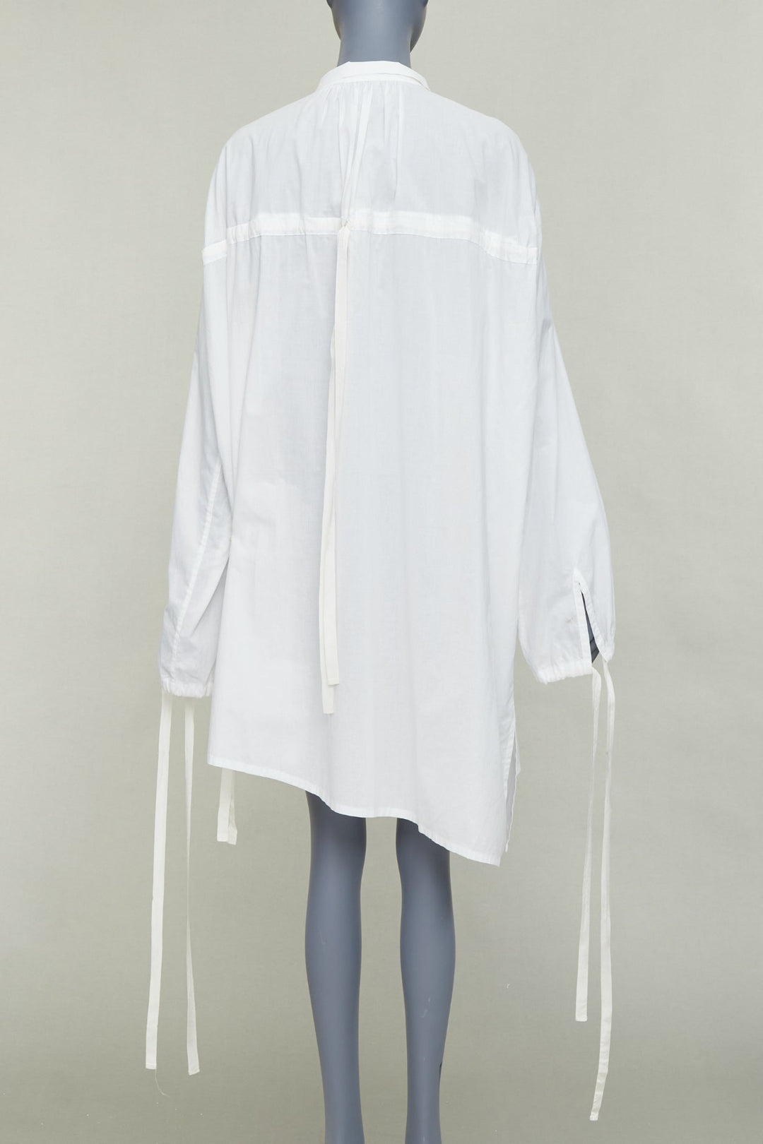 ANN DEMEULEMEESTER white cotton drawstrings ribbon ties sack shirt dress FR36 S