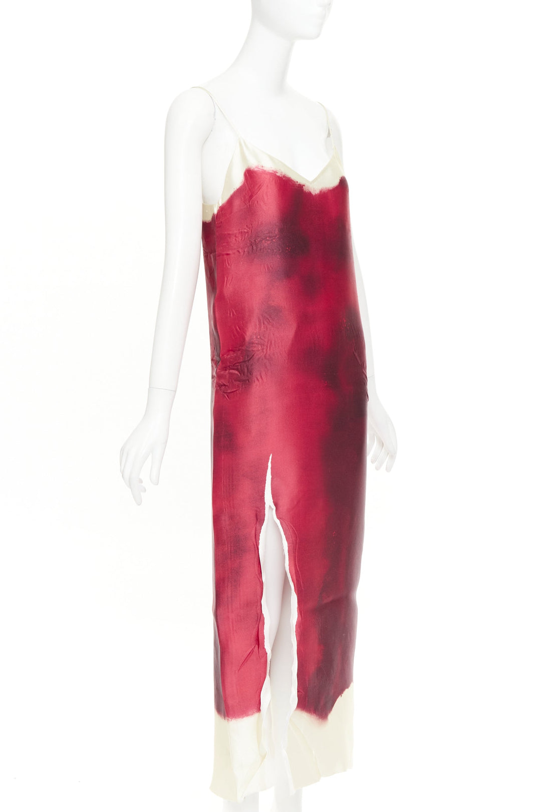 PRADA 2023 Runway red paint effect trompe l'oeil crease pressed dress IT38 XS