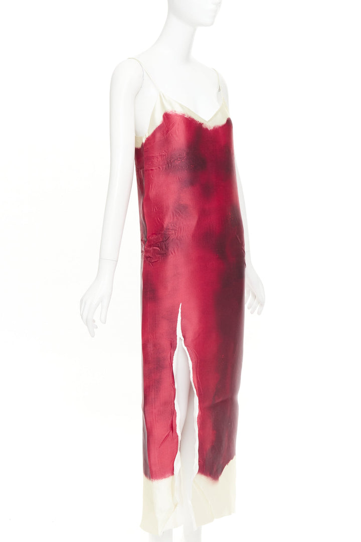 PRADA 2023 Runway red paint effect trompe l'oeil crease pressed dress IT38 XS