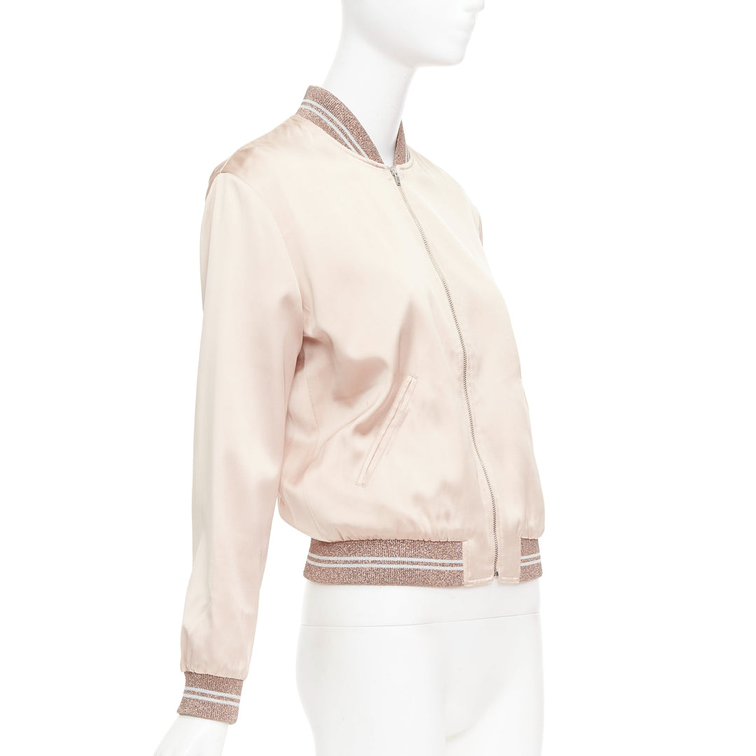 SAINT LAURENT 2016 Hedi Slimane blush satin Love sequin bomber FR36 S