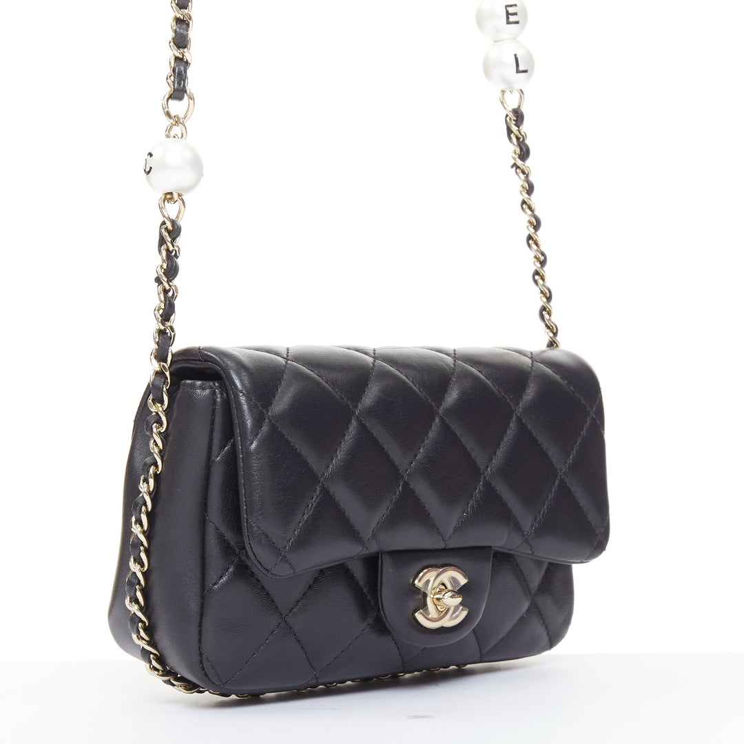 CHANEL 2019 My Precious Pearls Mini Flap Bag black lambskin crossbody bag