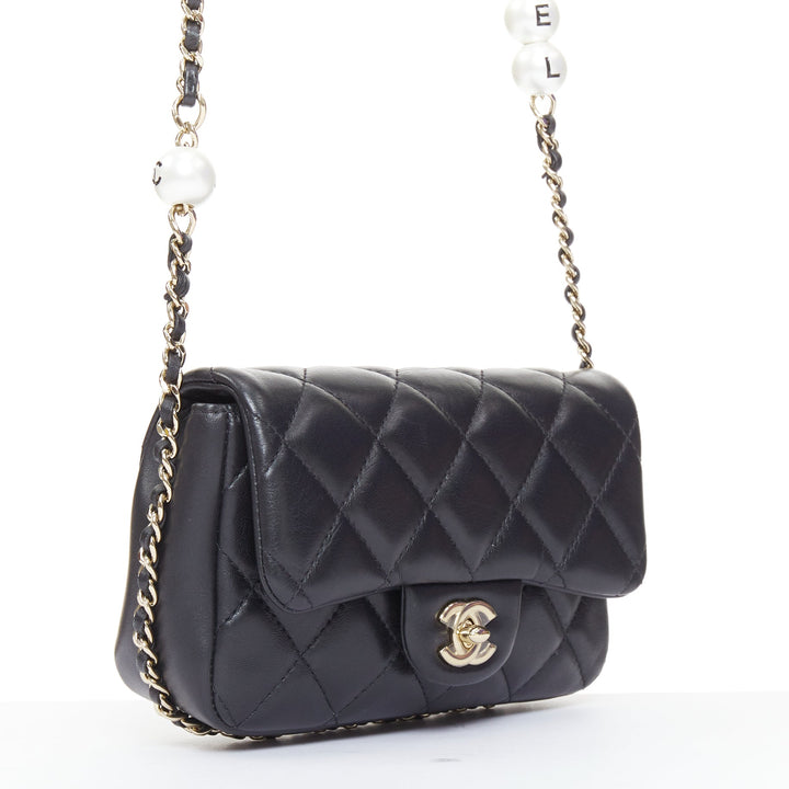 CHANEL 2019 My Precious Pearls Mini Flap Bag black lambskin crossbody bag
