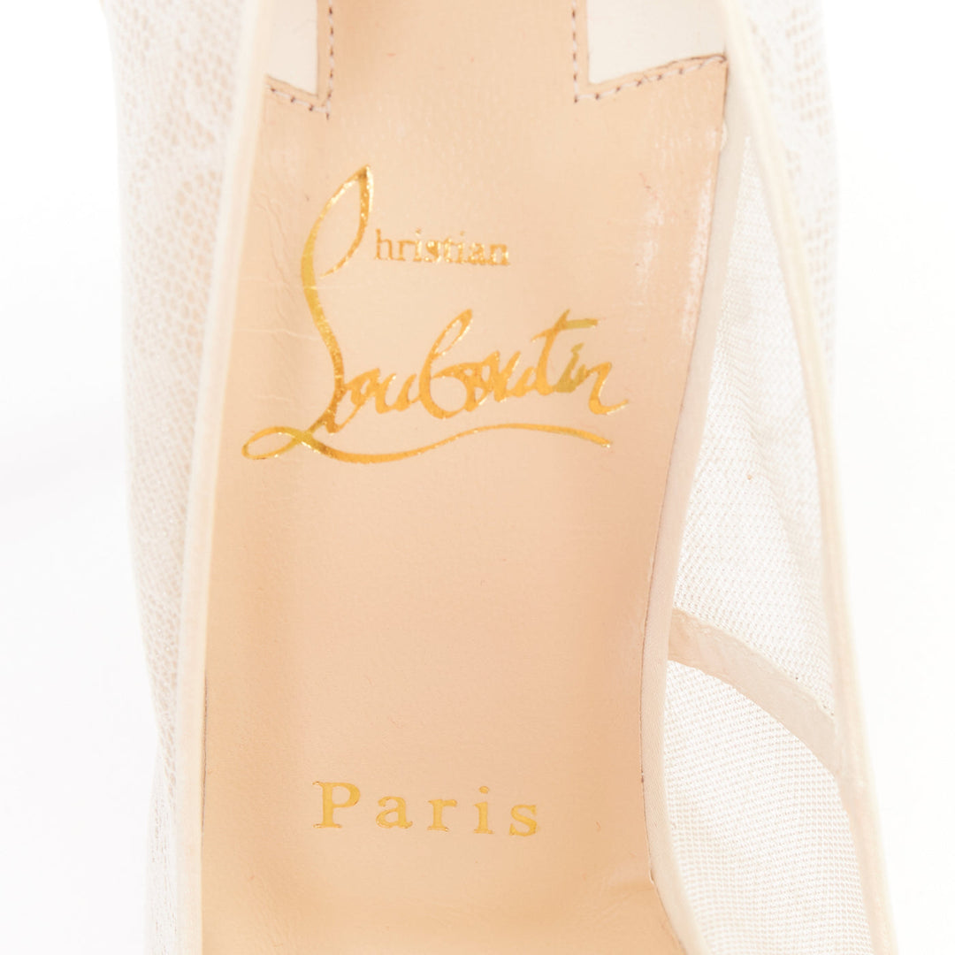 CHRISTIAN LOUBOUTIN Pigalace 100 Dentelle Nuage Crepe ivory satin heels EU37.5
