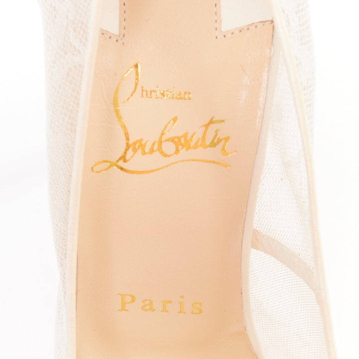 CHRISTIAN LOUBOUTIN Pigalace 100 Dentelle Nuage Crepe ivory satin heels EU37.5
