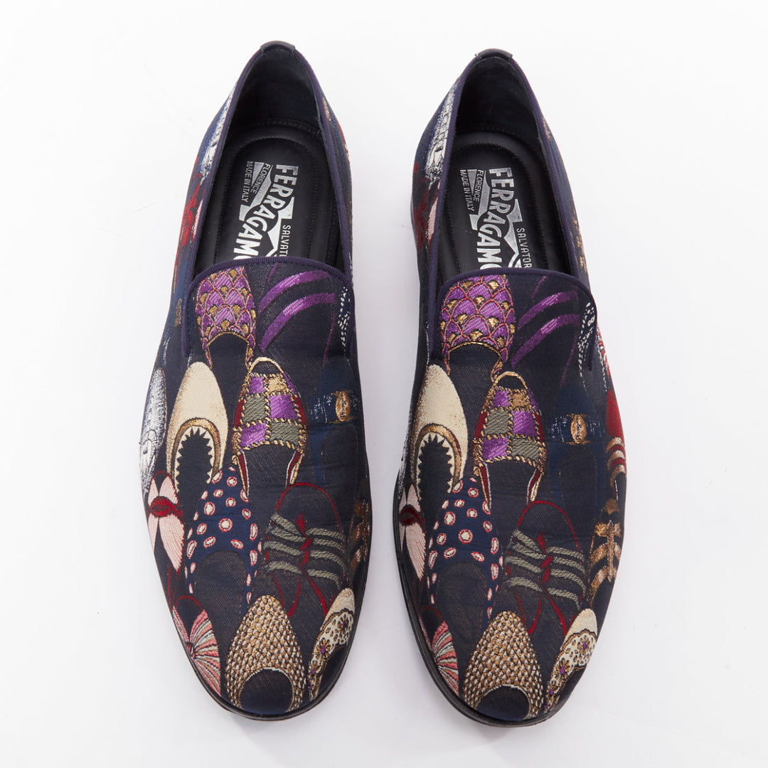 SALVATORE FERRAGAMO Blondie shoe pattern jacquard flat loafers UK7.5 EU41.5