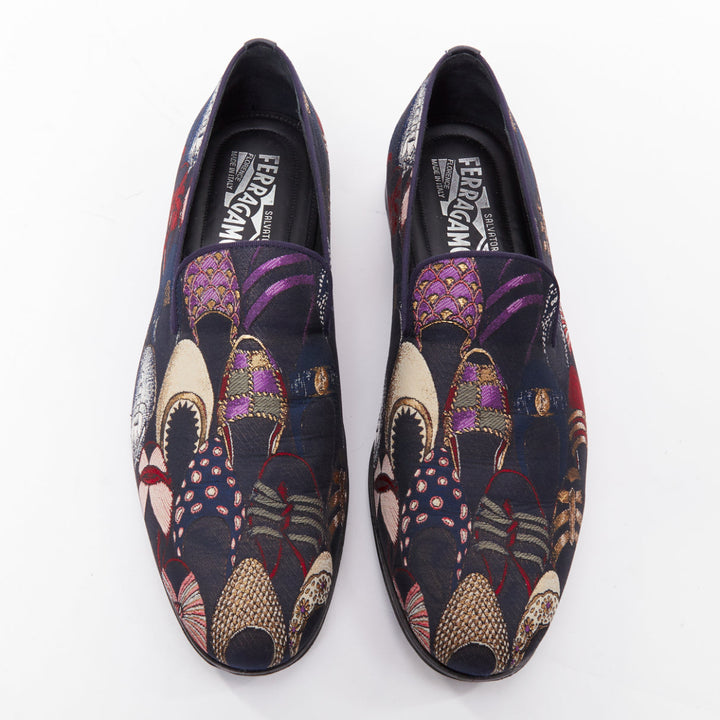 SALVATORE FERRAGAMO Blondie shoe pattern jacquard flat loafers UK7.5 EU41.5