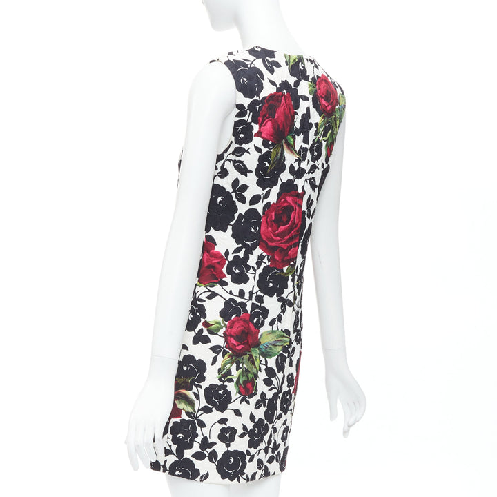 DOLCE GABBANA white red rose floral jacquard crew shift dress IT42 M