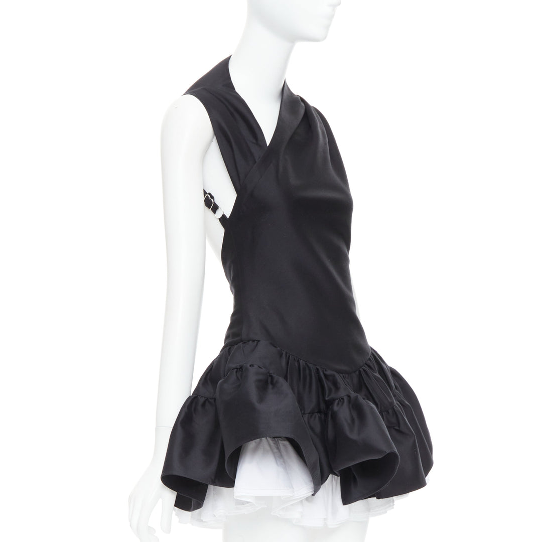 SHUSHU TONG Multilayer Bubble black wool silk puff skirt dress XS