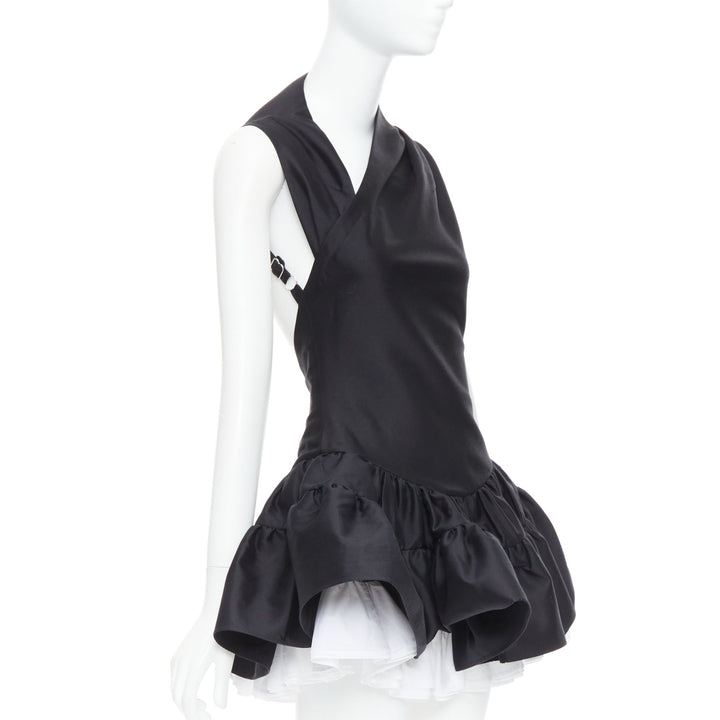 SHUSHU TONG Multilayer Bubble black wool silk puff skirt dress XS