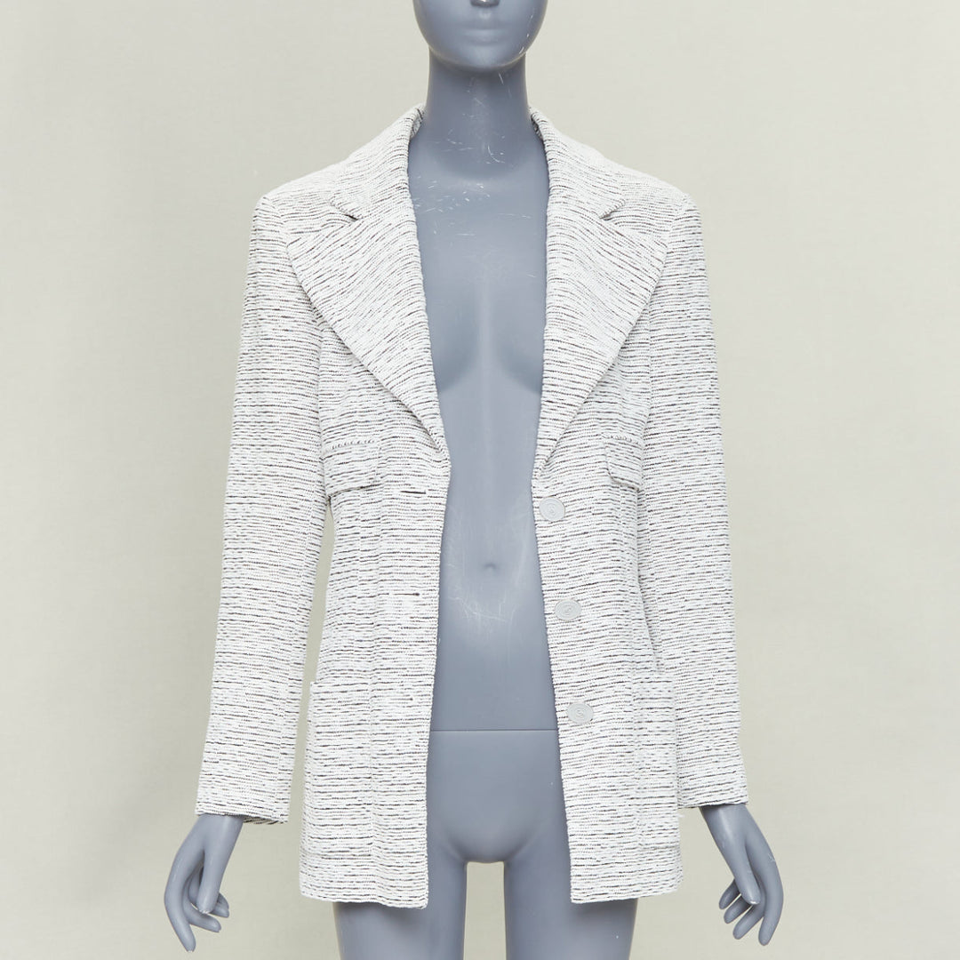 CHANEL 2019 Runway By the Sea white metallic tweed oversized blazer jacket FR42