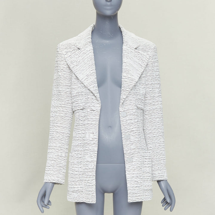 CHANEL 2019 Runway By the Sea white metallic tweed oversized blazer jacket FR42