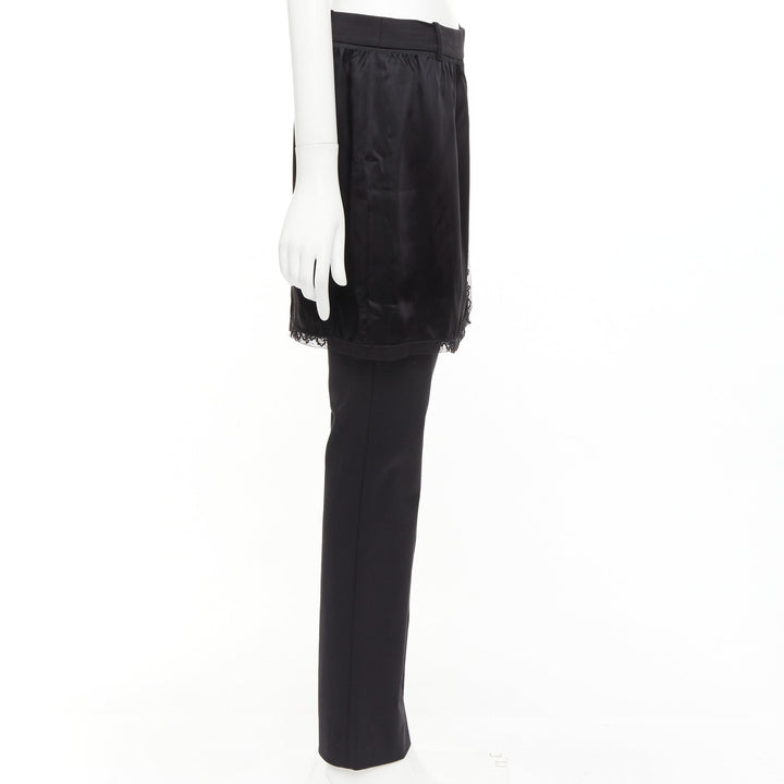 ALEXANDER WANG black satin lace skirt overlay layered trousers pants US2 S