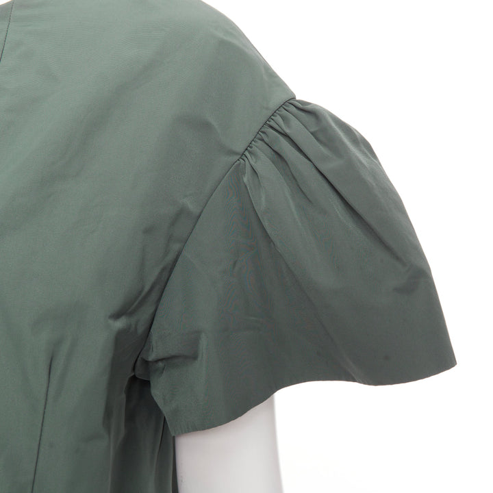DRIES VAN NOTEN 2017 Runway green taffeta darted neck flutter sleeve top FR36 S