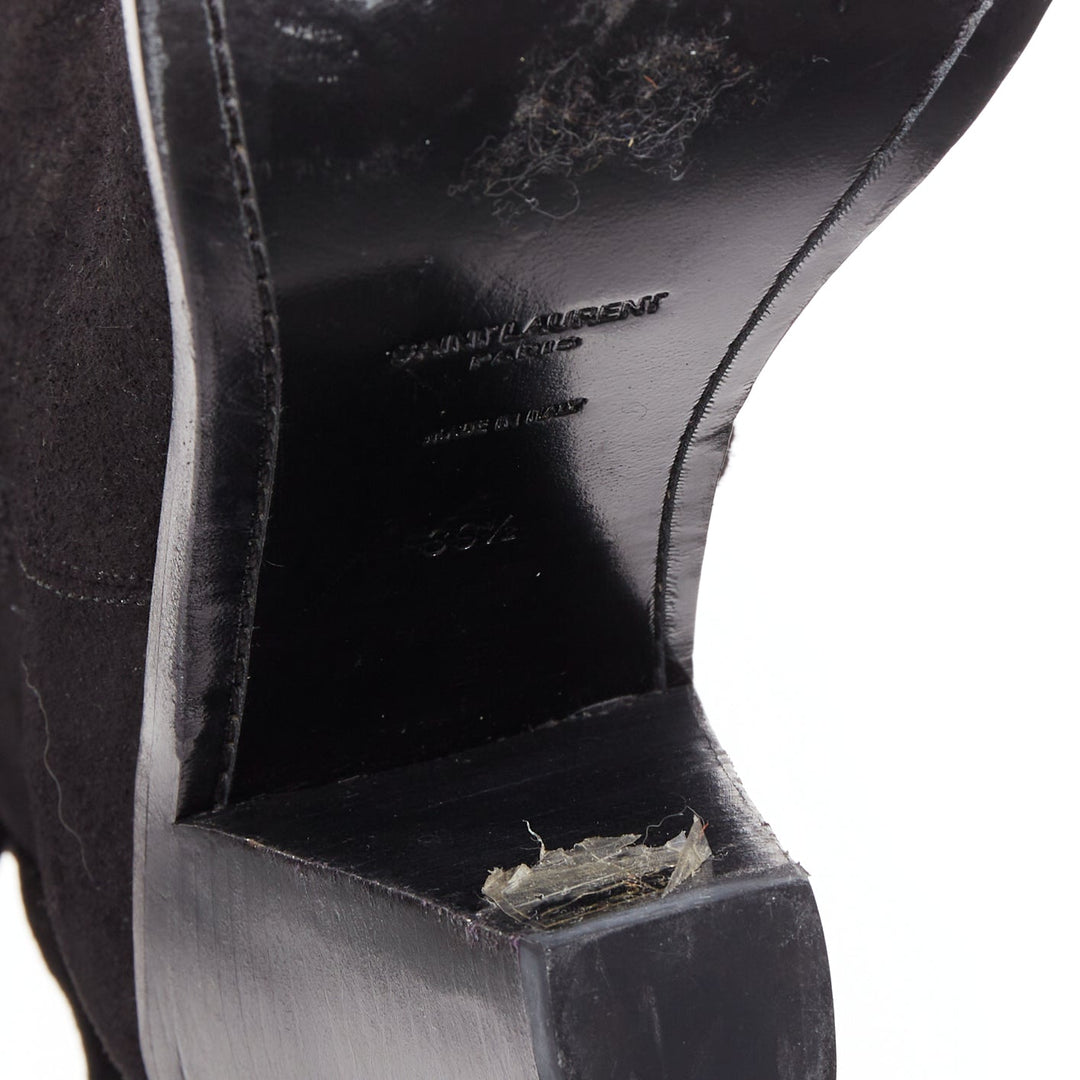 SAINT LAURENT Curtis 80 black suede fringe cuban heel western boots EU39.5