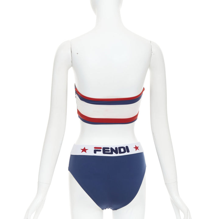 FENDI FILA blue red white logo star colorblock bandeau bikini swim set IT36 XXS