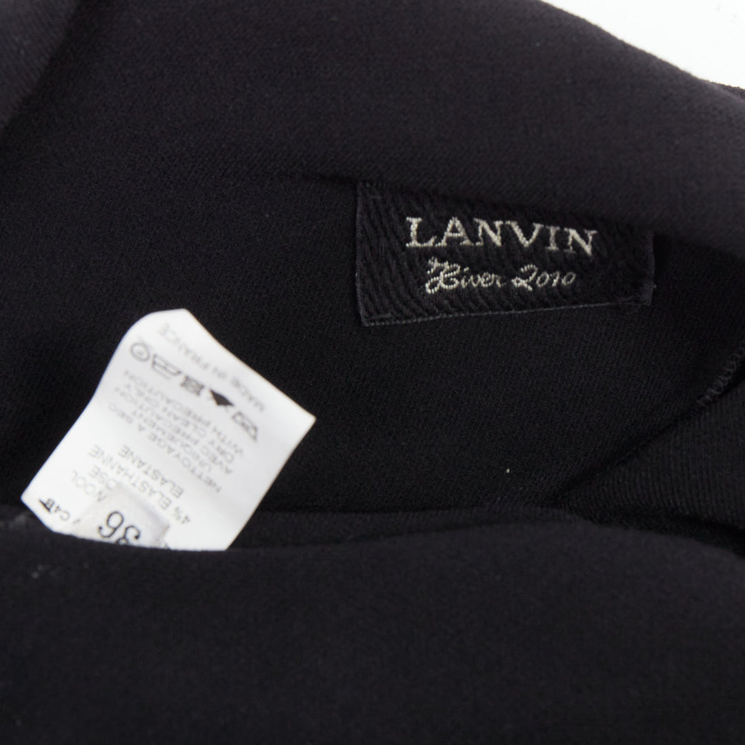 LANVIN 2010 black wool asymmetric zip drape mini dress FR36 S