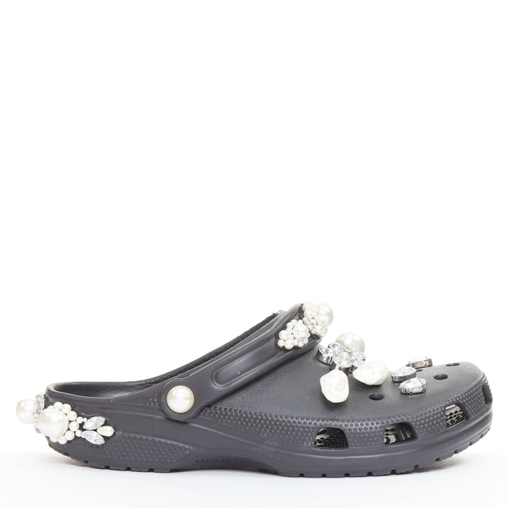 SIMONE ROCHA CROCS black pearl crystal embellished gibbitz clogs US10 EU40