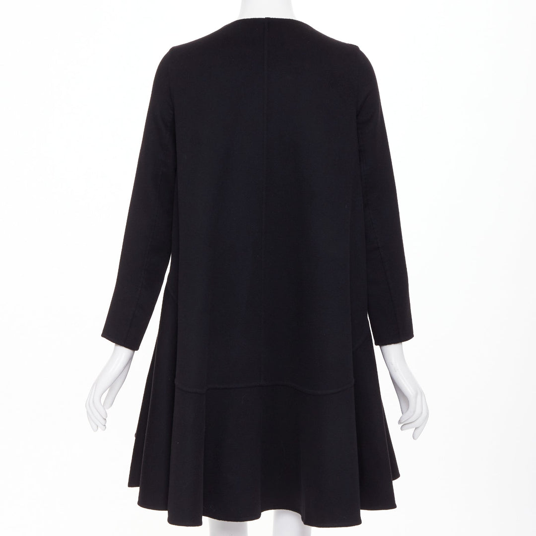 DIOR black  lightweight double faced 100% cashmere flared hem coat FR34 XS