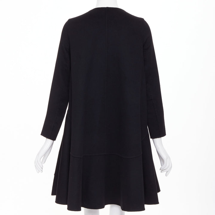 DIOR black  lightweight double faced 100% cashmere flared hem coat FR34 XS