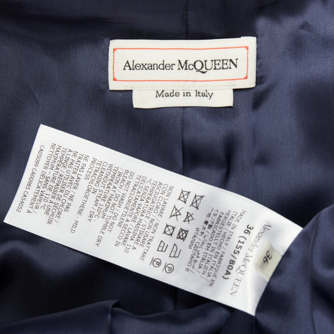 ALEXANDER MCQUEEN 2021 blue double breasted wool tailoring suit blazer IT36 XXS
