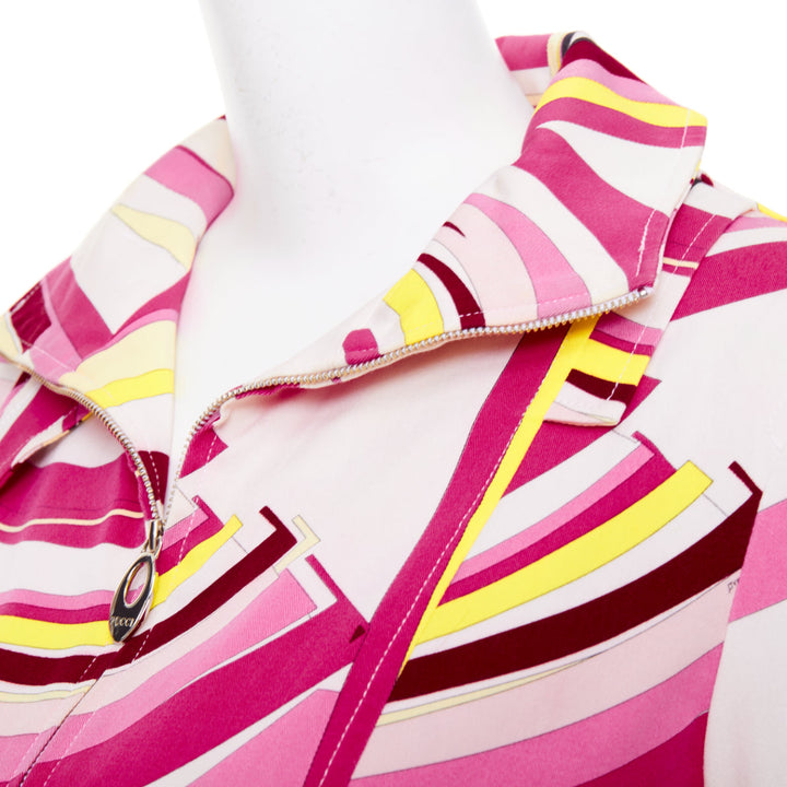 EMILIO PUCCI Vintage pink psychedelic swirl graphic print zip crop jacket IT44 L