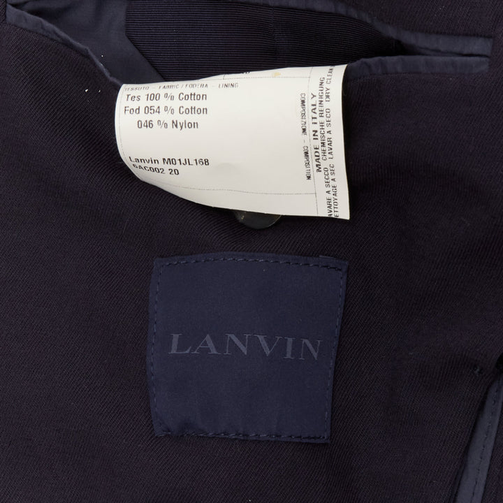 LANVIN navy cotton blend bronze buttons military officer jacket IT48 M