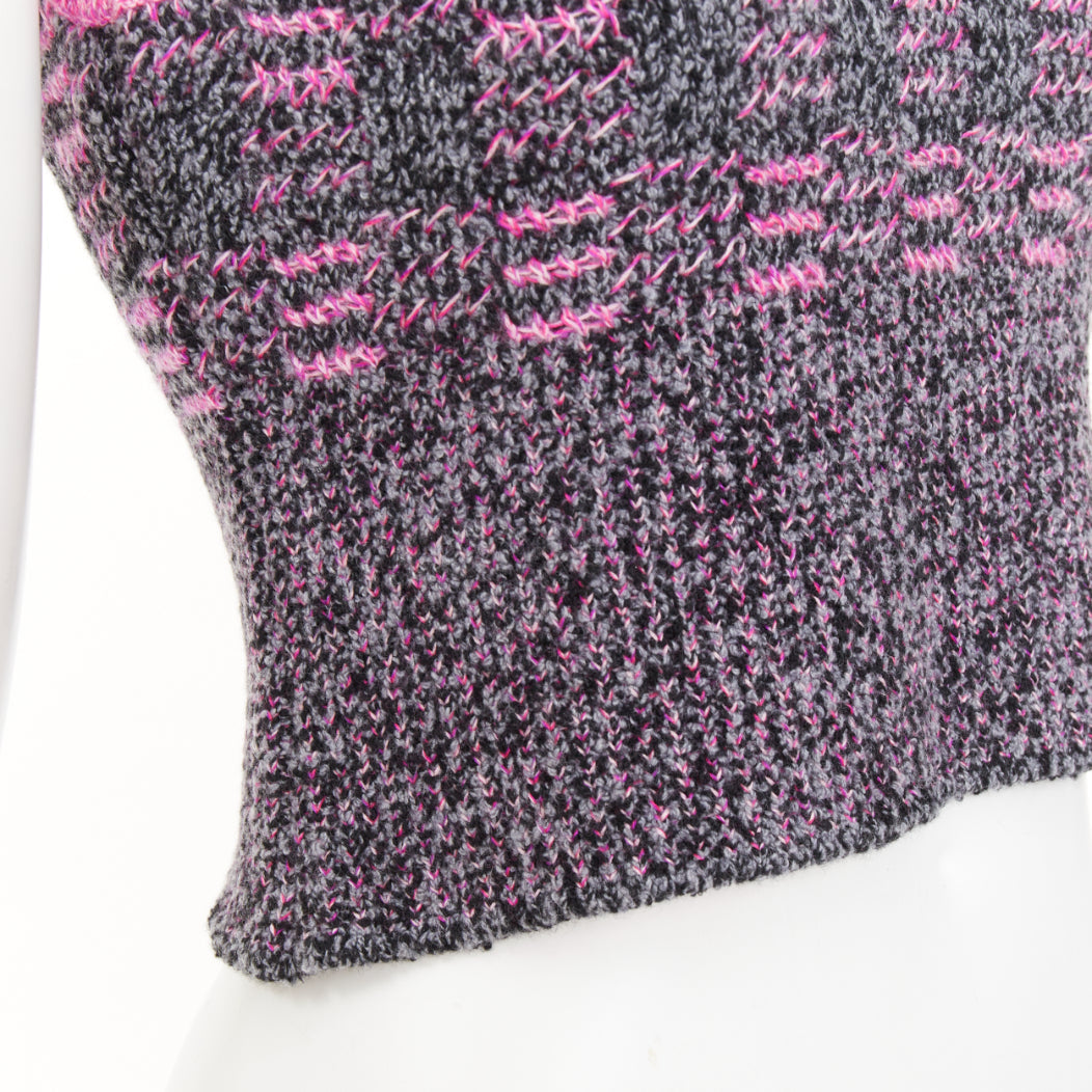 CHANEL 2022 Runway check cc plaque fuchsia trim cropped cashmere knit vest FR38