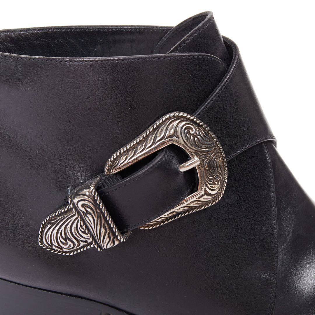 SAINT LAURENT Hedi Slimane silver western buckle heeled Chelsea booties EU38.5