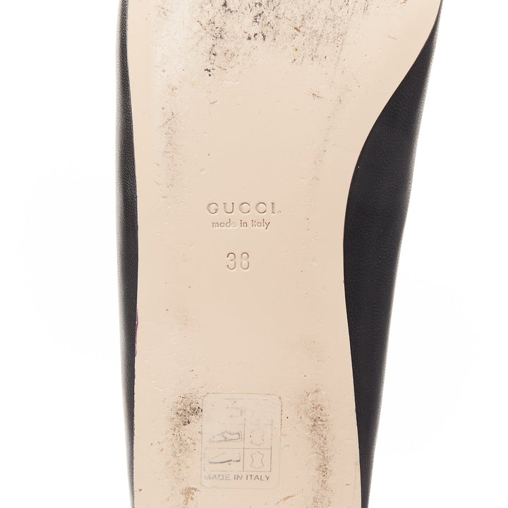 GUCCI 2020 Deva black leather horsebit chain strap pointed ballet flats EU38