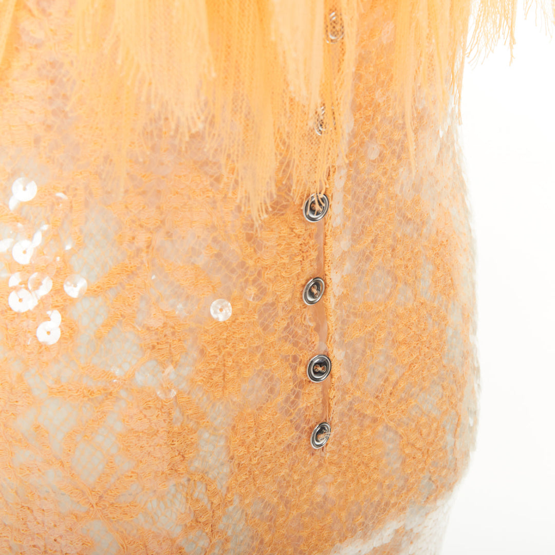 rare BOTTEGA VENETA 2022 Runway nude sequin nipple feather slip dress IT36 XXS