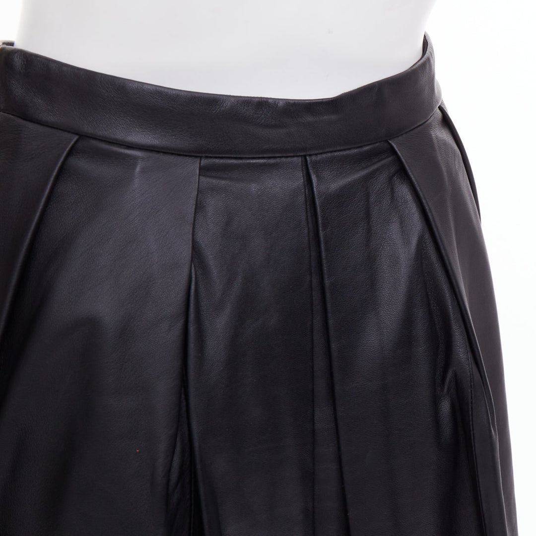 TIBI black lambskin pleated high waist full flare a line midi skirt US0 XS