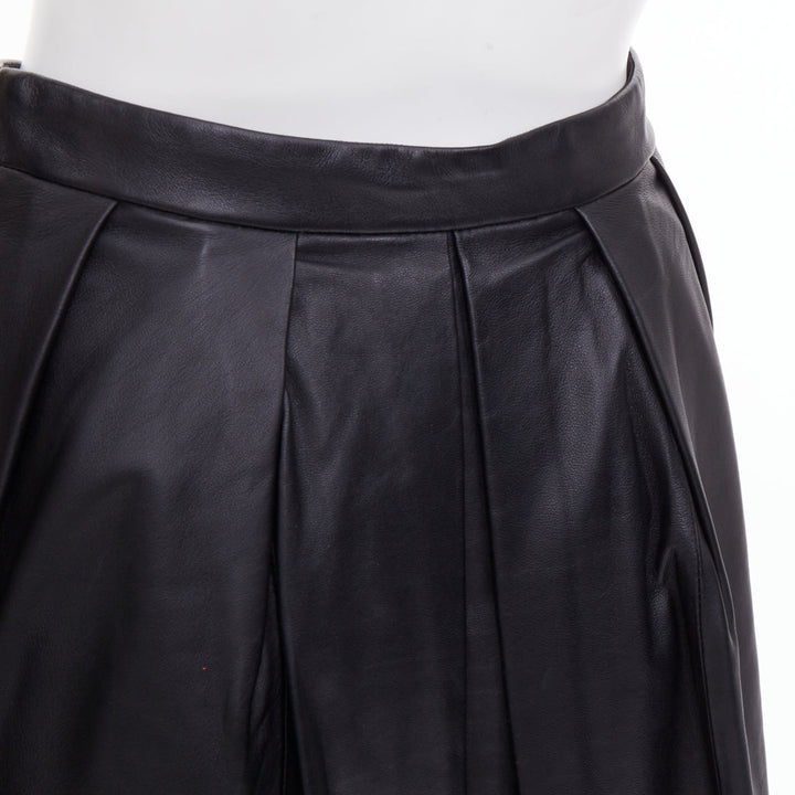 TIBI black lambskin pleated high waist full flare a line midi skirt US0 XS