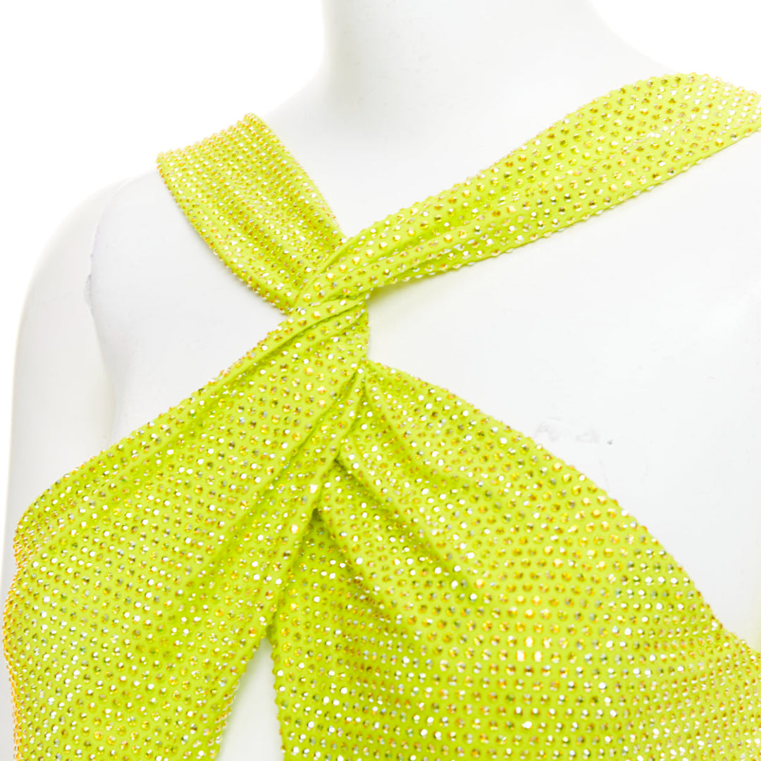 rare ALEXANDRE VAUTHIER COUTURE AW2023 strass crystal neon yellow cut out gown