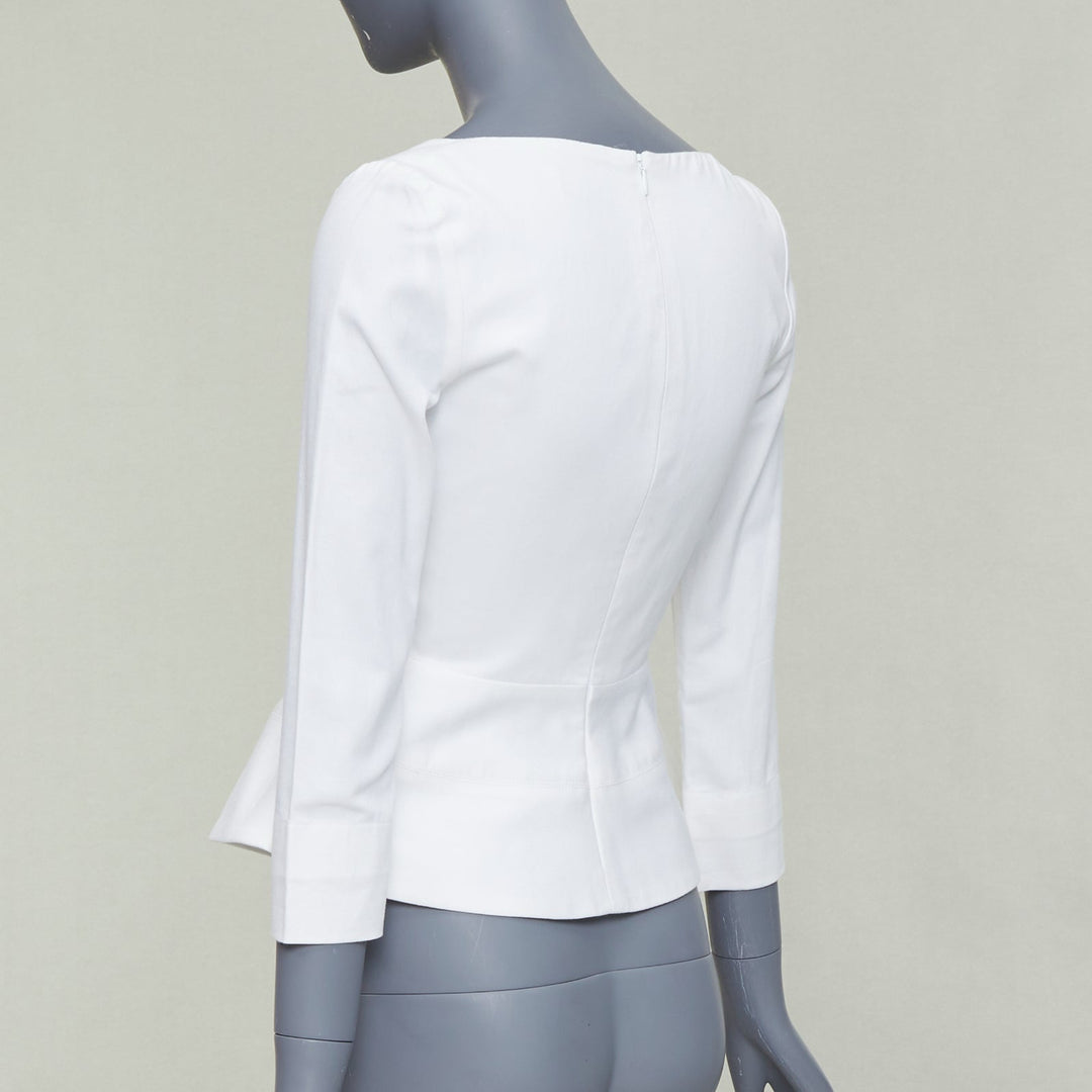 ELLERY Manzoni off white cotton twill peplum scoop neck top US6 M