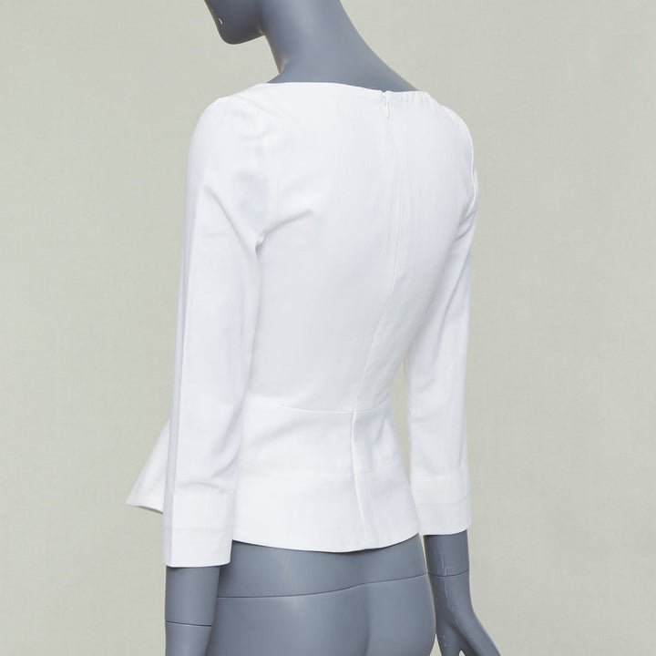 ELLERY Manzoni off white cotton twill peplum scoop neck top US6 M