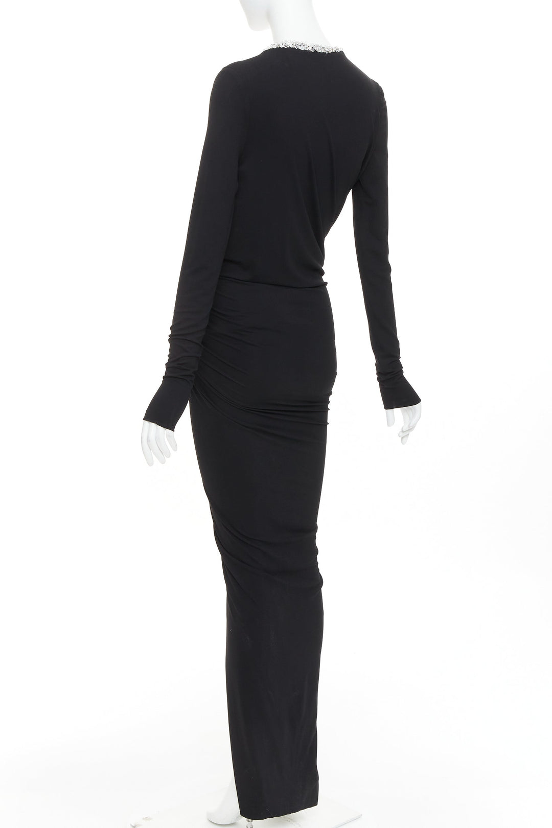 ALEXANDRE VAUTHIER black silver rhinestone jewel crystal plunge wrap dress